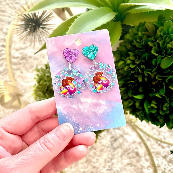 Lisa Frank Rainbow Bear Acrylic Earrings - Picture 3 of 5